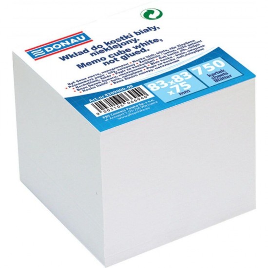 Rezerva Cub Hartie DONAU, 8.3x8.3x7.5 cm, 750 File/Set, Culoare Alba, Rezerve Cub Hartie, Bloc Notite, Cuburi de Hartie, Notite de Hartie Non Adeziva, Post-it din Hartie Non Adeziva, Accesorii Birou