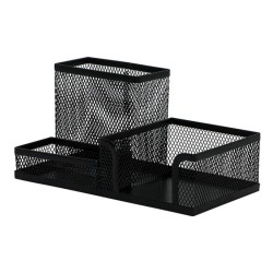 Organizator de Birou, 205x103x98 mm, 3 Compartimente, Suport pentru Accesorii din Plasa Metalica, Accesorii Birou, Suport Accesorii de Scris, Organizer Metalic