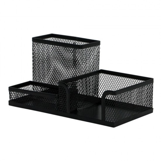Organizator de Birou, 205x103x98 mm, 3 Compartimente, Suport pentru Accesorii din Plasa Metalica, Accesorii Birou, Suport Accesorii de Scris, Organizer Metalic
