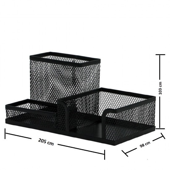 Organizator de Birou, 205x103x98 mm, 3 Compartimente, Suport pentru Accesorii din Plasa Metalica, Accesorii Birou, Suport Accesorii de Scris, Organizer Metalic