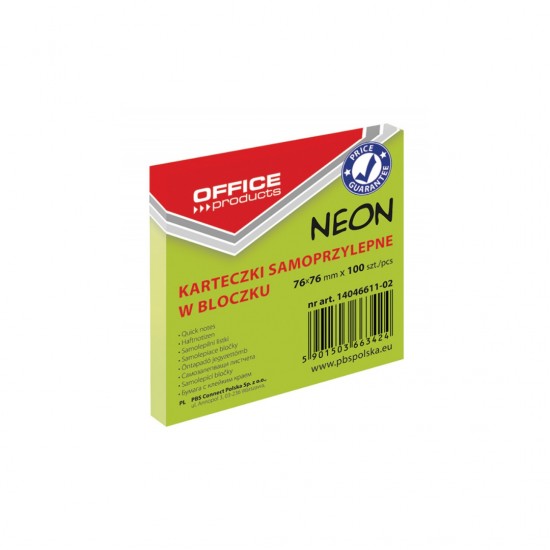 Notes Autoadeziv 76 X 76 Mm, 100buc/set, Office Products - Verde Neon