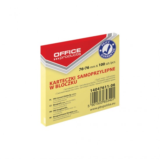 Notes Autoadeziv 76 X 76 Mm, 100buc/set, Office Products - Galben Pastel