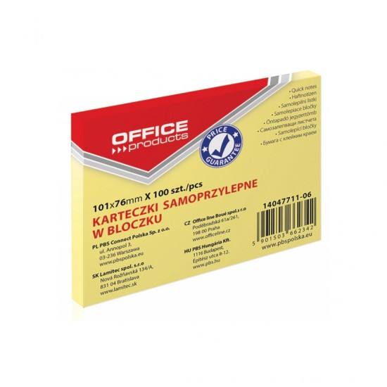 Notes Autoadeziv 76 X 101 Mm, 100buc/set, Office Products - Galben Pastel