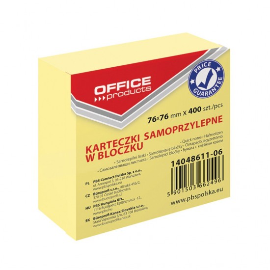 Cub Notes Autoadeziv 76 X 76 Mm, 400buc/set, Office Products - Galben Pastel