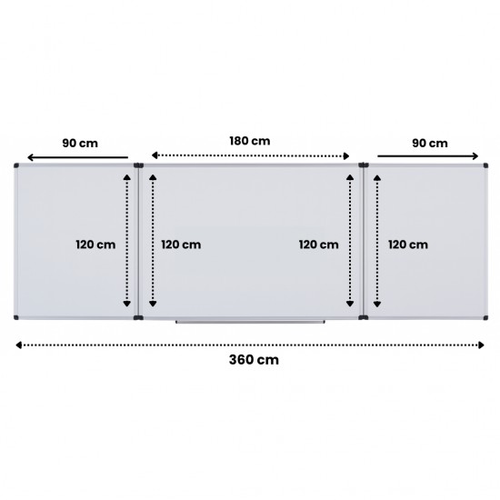 Tabla Alba Magnetica, Triptica, 120x180cm + 2 X 90x120cm, Cu 5 Suprafete De Scris, Optima