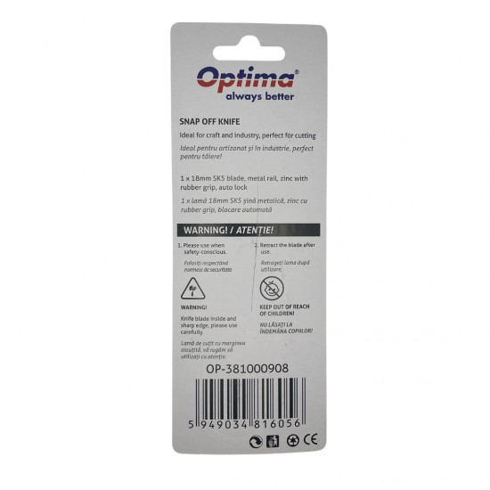 Cutter Optima Premium, Lama 18mm Otel Carbon, Sina Metalica, Zinc Cu Rubber Grip
