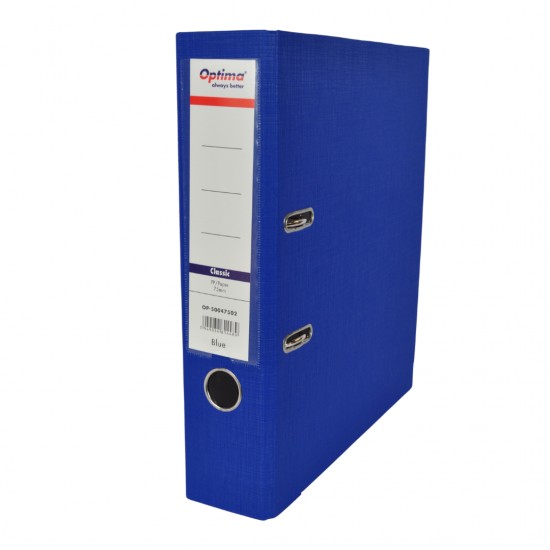 Biblioraft A4, Plastifiat Pp/paper, Margine Metalica, 75 Mm, Optima Classic - Albastru