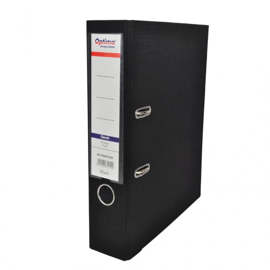 Biblioraft A4, Plastifiat Pp/paper, Margine Metalica, 75 Mm, Optima Classic - Negru