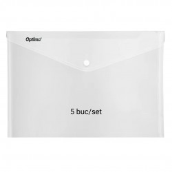 Mapa Pp Protectie Documente A3 Landscape, Inchidere Cu Capsa, 5/set, Optima - Transparent