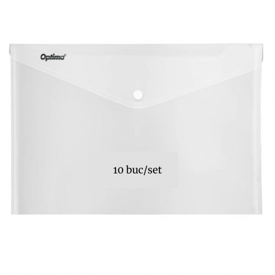 Mapa Pp Protectie Documente A4 Landscape, Inchidere Cu Capsa, 10/set, Optima - Transparent