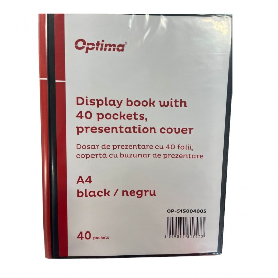 Dosar De Prezentare Personalizabil, A4, Cu 40 Folii, Coperta Rigida, Optima - Negru