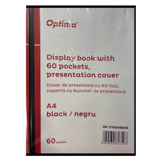 Dosar De Prezentare Personalizabil, A4, Cu 60 Folii, Coperta Rigida, Optima - Negru