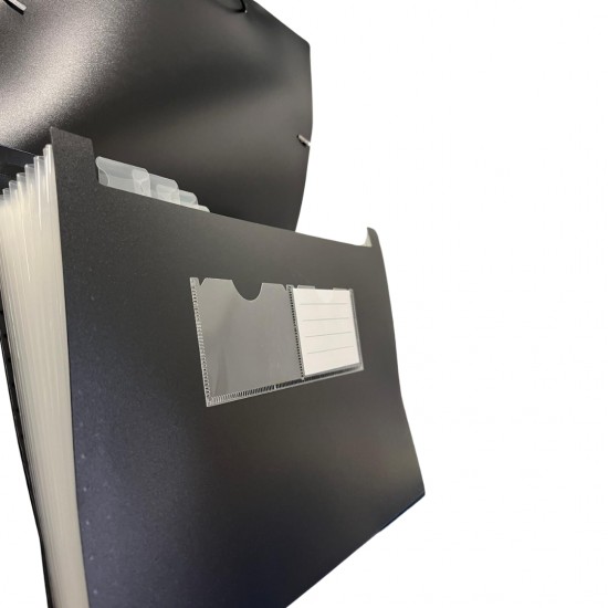 Mapa Cu Burduf A4, 13 Compartimente, Separatoare Color, Inchidere Cu Elastic, Optima - Negru
