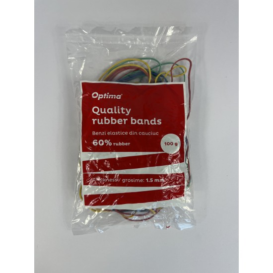 Elastice Pentru Bani, 60% Cauciuc, 100gr./punga, D 65, Grosime 1.5mm X 1.5mm, Optima - Assorted Colo