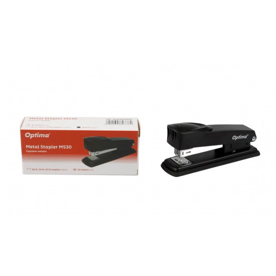 Capsator Metalic, 30 Coli, 136x58x40mm, Capse 24/6, 26/6, 24/8, Optima Ms30 - Negru