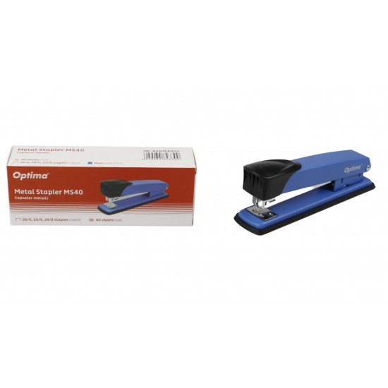 Capsator Metalic, 40 Coli, 160x58x40mm, Capse 24/6, 26/6, 24/8, Optima Ms40 - Albastru