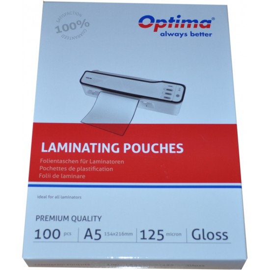Folie Pentru Laminare, A5 (154 X 216 Mm), 125 Microni 100buc/top Optima
