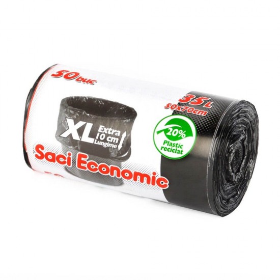 Saci Menaj OTI, 35L, 50x70 cm, 50 Buc/Rola, Negru, Articole Curatenie, Saci Menaj OTI ECONOMIC, Saci de Gunoi, Saci Menajeri 35L, Saci Menajeri pentru Birou, Saci de Gunoi pentru Galeata