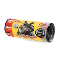Saci Menaj OTI Solid Extra, 120L, 70x122 cm, 10 Buc/Rola, Culoare Neagra, Saci Menaj, Saci de Gunoi, Saci Menajeri 120L, Saci de Gunoi Negri, Saci Menajeri Negri, Saci Menajeri cu Urechi de Prindere