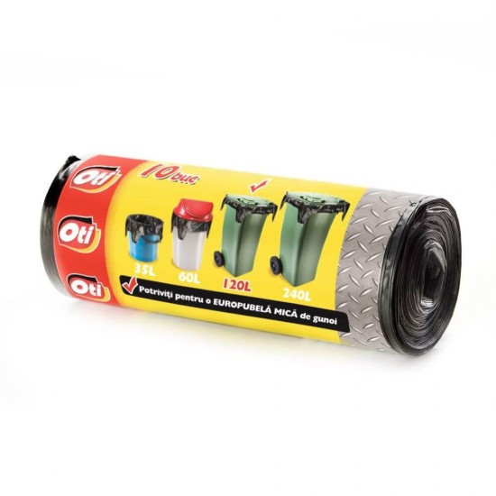 Saci Menaj OTI Solid Extra, 120L, 70x122 cm, 10 Buc/Rola, Culoare Neagra, Saci Menaj, Saci de Gunoi, Saci Menajeri 120L, Saci de Gunoi Negri, Saci Menajeri Negri, Saci Menajeri cu Urechi de Prindere