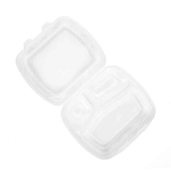Caserole Meniu, 24x21x7 cm, 100 Buc/Set, Polistiren Expandat, 3 Compartimente, Culoare Alba, Caserole Polistiren, Caserola Unica Folosinta Polistiren, Caserole Compartimentate cu Capac, Ambalaje Catering, Caserole Fast Food, Caserola Meniu