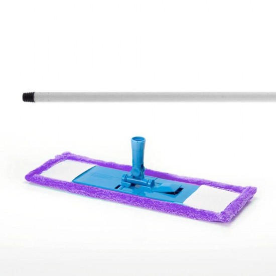 Mop Plat Economic OTI, Coada Metalica de 120 cm, Microfibra, Culoare Alb/Mov, Mopuri Plate, Mopuri cu Coada Metalica, Mopuri Curatenie, Mopuri din Microfibra, Mop Plat Microfibra, Mopuri Menaj, Accesorii pentru Uz Casnic