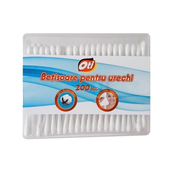 Betisoare pentru Urechi OTI, Bumbac Natural, 200 Buc/Set, Culoare Alba, Betisoare Cosmetice,Betisoare pentru Urechi, Betisoare Igiena Urechi, Betisoare din Bumbac pentru Urechi, Betisoare Curatare Urechi, Articole de Igiena