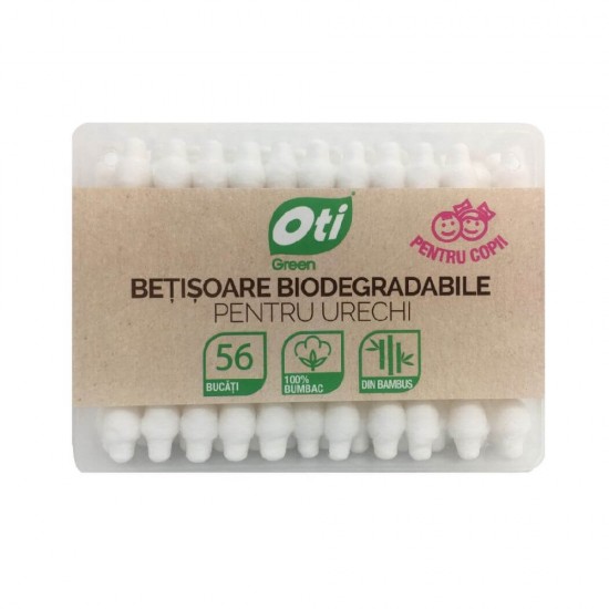 Betisoare Urechi OTI pentru Copii, 56 Buc/Set, Bumbac Natural, Culoare Alba, Betisoare pentru Urechi, Betisoare de Urechi pentru Copii, Betisoare din Bumbac pentru Copii, Betisoare Urechi cu Opritori, Betisoare Igienice cu Opritori
