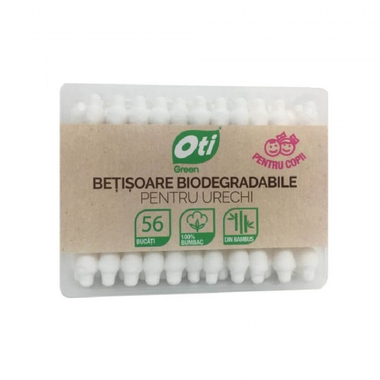 Betisoare Urechi OTI pentru Copii, 56 Buc/Set, Bumbac Natural, Culoare Alba, Betisoare pentru Urechi, Betisoare de Urechi pentru Copii, Betisoare din Bumbac pentru Copii, Betisoare Urechi cu Opritori, Betisoare Igienice cu Opritori