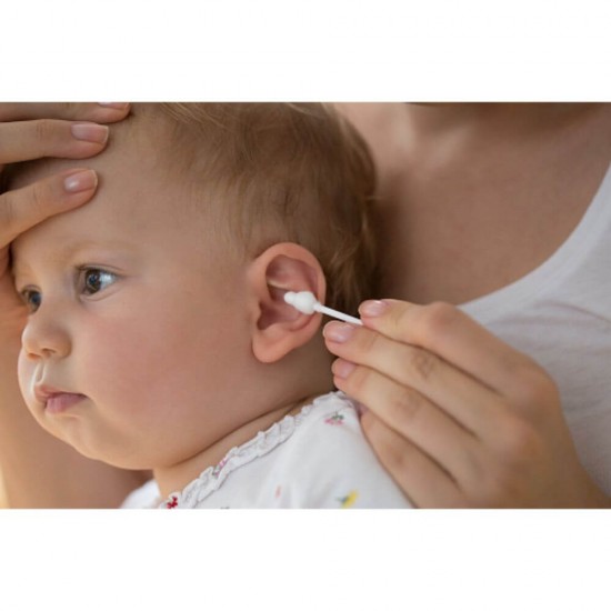 Betisoare Urechi OTI pentru Copii, 56 Buc/Set, Bumbac Natural, Culoare Alba, Betisoare pentru Urechi, Betisoare de Urechi pentru Copii, Betisoare din Bumbac pentru Copii, Betisoare Urechi cu Opritori, Betisoare Igienice cu Opritori