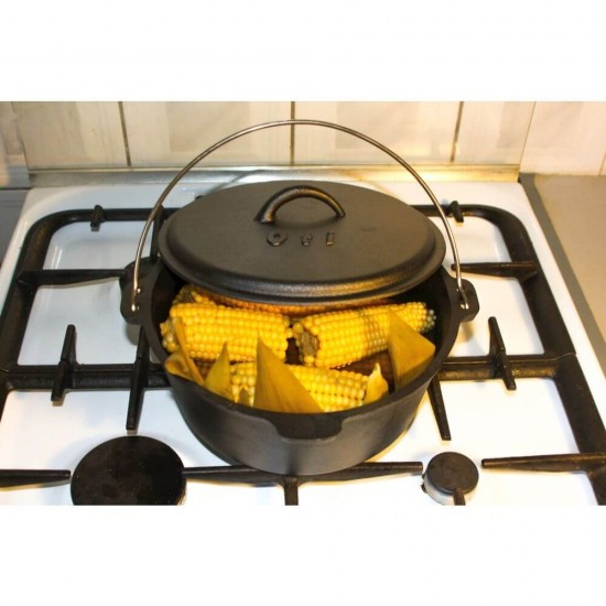 Tuci din Fonta Pura cu Capac, 3.5 Litri, 4.5 Kg, Diametru 25 cm, Culoare Neagra, Tuci pentru Aragaz, Tuci pentru Plita, Tuciuri Gatire Mancare, Tuciuri din Fonta, Tuciuri cu Capac, Tuciuri pentru Mancare, Tuciuri Negre Fonta