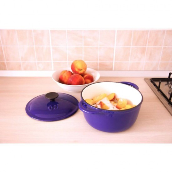 Cratita Fonta Emailata Capac, 24 cm, 3.8 L, 5.9 Kg, Culoare Albastra, Cratita Fonta cu Capac, Cratite din Fonta cu Capac, Cratite pentru Gatit din Fonta, Vase pentru Bucatarie, Ustensile pentru Gatit, Cratita din Fonta Emailata pentru Gatit