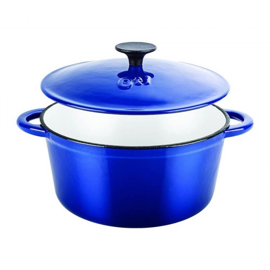 Cratita Fonta Emailata Capac, 28 cm, 5.5 L, 7 Kg, Culoare Albastra, Cratita Fonta cu Capac, Cratite din Fonta cu Capac, Cratite pentru Gatit din Fonta, Vase pentru Bucatarie, Ustensile pentru Gatit, Cratita din Fonta Emailata pentru Gatit
