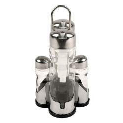 Oliviera Sticla, Sticla si Inox, cu Patru Piese, Oliviere din Sticla, Oliviere cu Recipiente Condimente, Oliviere cu Suporturi pentru Condimente, Oliviera cu Recipente Sticla, Recipient Ulei si Otet, Oliviera din Sticla, Oliviere Restaurant