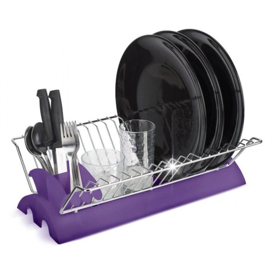 Scurgator Vase, 41x26x12 cm, Plastic si Inox, Culoare Mov, Suporturi de Plastic pentru Depozitarea Vaselor, Scurgator de Vase din Plastic, Picurator pentru Vase, Scurgatoare pentru Vase, Suport pentru Vase din Inox, Suport de Inox pentru Vase