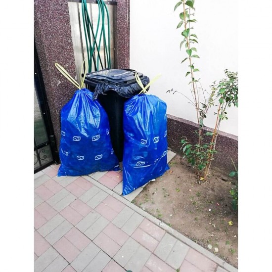 Saci Menajer cu Snur OTI, 120L, 70x100 cm, 10 Buc/Rola, Culoare Albastra, Saci Menajeri cu Snur, Saci din Plastic cu Snur, Saci de Gunoi 120L, Saci de Gunoi cu Snur, Saci pentru Europubele de Gunoi, Saci cu Snur pentru Tomberoane