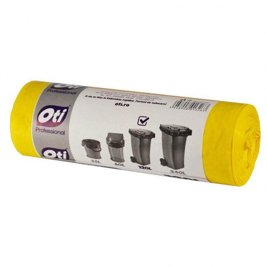 Saci Menajeri OTI Colectare Selectiva,120L, 70x110 cm, 10 Buc/Rola, Plastic/Metal, Culoare Galbena, Saci Menaj, Saci de Gunoi, Saci Menajeri 120L, Saci de Gunoi Plastic si Metal, Saci Colectare Selectiva