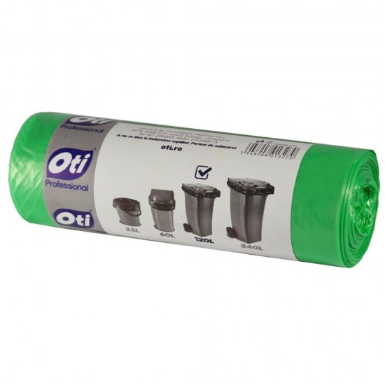 Saci Menajeri OTI Colectare Selectiva,120L, 70x110 cm, 10 Buc/Rola, Sticla, Culoare Verde, Saci Menaj, Saci de Gunoi, Saci Menajeri 120L, Saci de Gunoi Plastic si Metal, Saci Colectare Selectiva