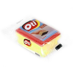 Burete cu Canelura OTI, 85x65x40 mm, Culoare Galbena, Spuma Poliuretanica si Fibra Abraziva, Bureti cu Spuma si Fibra Abraziva, Bureti Curatare Vase, Bureti cu Canelura, Bureti de Vase, Bureti cu Canelura pentru Vase, Bureti pentru Spalat Vasele