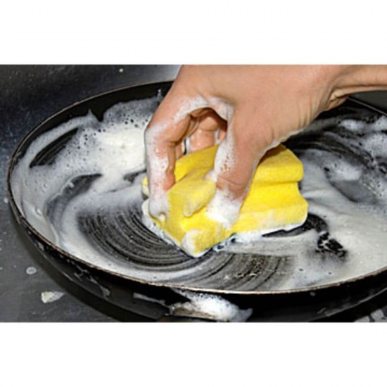 Burete cu Canelura OTI, 85x65x40 mm, Culoare Galbena, Spuma Poliuretanica si Fibra Abraziva, Bureti cu Spuma si Fibra Abraziva, Bureti Curatare Vase, Bureti cu Canelura, Bureti de Vase, Bureti cu Canelura pentru Vase, Bureti pentru Spalat Vasele