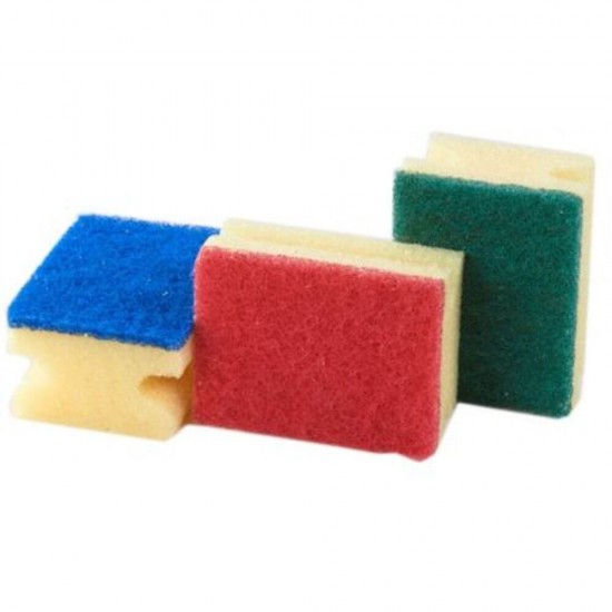 Set 10 Bureti cu Canelura OTI Super Clean, 85x65x40 mm, Culoare Galbena, Spuma Poliuretanica si Fibra Abraziva, Burete cu Spuma si Fibra Abraziva, Bureti cu Canelura pentru Vase, Burete Menaj, Burete cu Canelura, Bureti de Vase