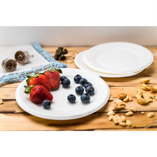 Farfurie Rotunda Biodegradabila, 22.5 cm, 50 Buc/Set, Trestie de Zahar, Farfurie Biodegradabila din Trestie de Zahar, Farfurie Patrata Biodegradabila, Farfurii Reciclabile, Farfurii Ecologice, Farfurii Biodegradabile de Unica Folosinta