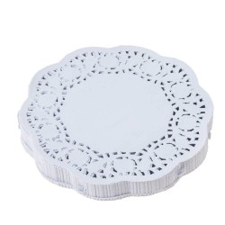 Hartie Dantelata Rotunda, Diametru 26.7 cm, 100 Buc/Set, Greutate 40 g/mÂ², Culoare Alba, Hartii Dantelate, Hartie Decorativa, Forme Rotunde Hartie pentru Cesti, Hartie Decorativa pentru Prajituri, Hartie pentru Cani si Pahare, Hartie Dantelata Tort