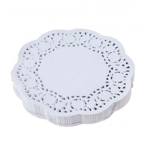 Hartie Dantelata Rotunda, Diametru 10 cm, 100 Buc/Set, Greutate 40 g/mÂ², Culoare Alba, Hartii Dantelate, Hartie Decorativa, Forme Rotunde Hartie pentru Cesti, Hartie Decorativa pentru Prajituri, Hartie pentru Cani si Pahare, Hartie Dantelata Tort
