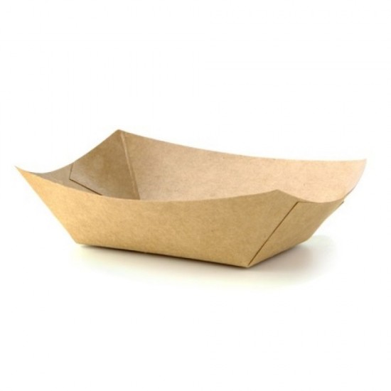 Barcute Carton Natur OTI, 120x165x40 mm, 250 Buc/Set, 300 ml, Barcute din Carton de Unica Folosinta, Barcuta din Carton Street Food, Barcuta din Carton pentru Meniuri, Barcute din Carton Natur