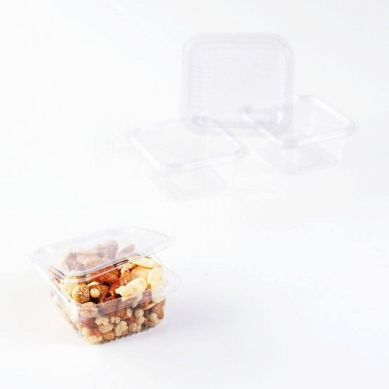 Caserole Capac Atasat, 130x125x60 mm, 100 Buc/Set, 500 ml, Plastic Transparent, Caserole de Unica Folosinta, Caserole cu Capac din Plastic, Caserole din Plastic, Caserole Catering, Caserola cu Capac, Set de Caserole din Plastic