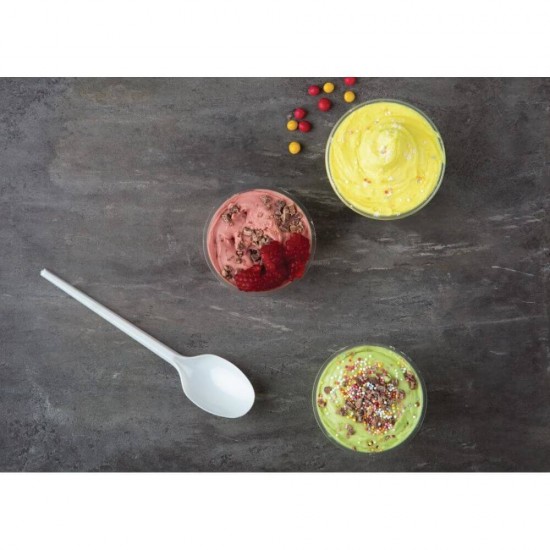 Lingurite Plastic Unica Folosinta OTI, 100 Buc/Set, Lungime 12 cm, Culoare Alba, Lingurite pentru Desert, Lingurite din Plastic pentru Prajituri, Set de Lingurite de Unica Folosinta, Set de Lingurite Plastic, Tacamuri de Unica Folosinta