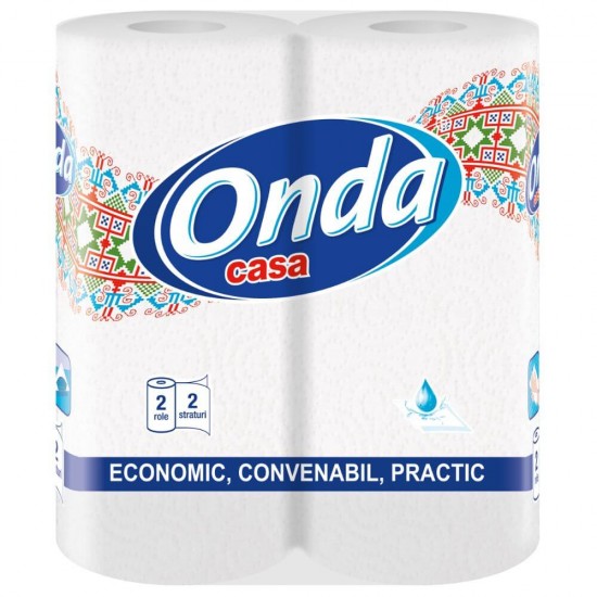 Set 2 Role Prosoape de Hartie ONDA Casa in 2 Straturi, Alba, Prosop din Hartie, Prosoape Hartie de Unica Folosinta, Prosoape de Hartie pentru Bucatarie, Role de Hartie, Rola Prosop pentru Bucatarie, Prosoape de Hartie pentru Maini
