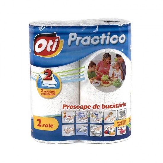 Set 2 Role Prosoape de Hartie OTI Practico in 2 Straturi, Alba, Prosop din Hartie, Prosoape Hartie de Unica Folosinta, Prosoape de Hartie pentru Bucatarie, Role de Hartie, Rola Prosop pentru Bucatarie, Prosoape de Hartie pentru Maini