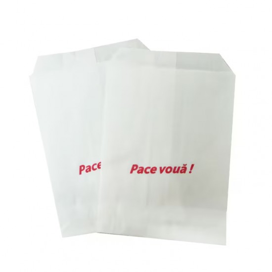 Pungi Din Hartie Imprimate Model Pace Voua, 85x130 Mm, Tipar 1 Culoare, 2500 Buc/cutie, Hartie Kraft Alba 35 G/m²